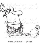 Vector of a Cartoon Man in a Predicament Chained to a Bomb - Outlined Coloring Page by Toonaday