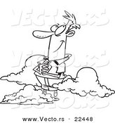 Vector of a Cartoon Man in the Clouds - Coloring Page Outline by Toonaday