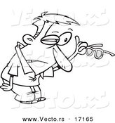 Vector of a Cartoon Man Inspecting His Dirty Glasses - Coloring Page Outline by Toonaday