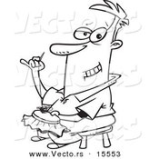Vector of a Cartoon Man Knitting an Intricate Design - Coloring Page Outline by Toonaday