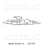 Vector of a Cartoon Man Laying in Fresh Grass - Coloring Page Outline by Toonaday