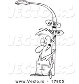 Vector of a Cartoon Man Leaning Against a Lamp Post - Outlined Coloring Page by Toonaday