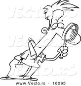 Vector of a Cartoon Man Leaning Forward and Examining with a Magnifying Glass - Outlined Coloring Page Drawing by Toonaday