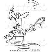 Vector of a Cartoon Man Learning to Flip Pancakes - Coloring Page Outline by Toonaday