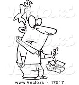 Vector of a Cartoon Man Lifting a Crushed Fragile Parcel - Coloring Page Outline by Toonaday