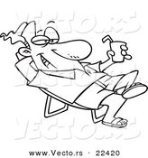 Vector of a Cartoon Man Lounging and Holding a Cold Drink - Coloring Page Outline by Toonaday