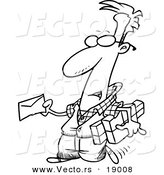 Vector of a Cartoon Man Mailing a Letter and Parcels - Outlined Coloring Page by Toonaday
