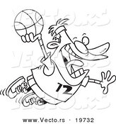 Vector of a Cartoon Man Making a Slam Dunk - Outlined Coloring Page by Toonaday