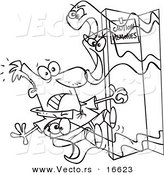 Vector of a Cartoon Man Opening a Door of Bad Memories - Outlined Coloring Page Drawing by Toonaday