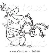 Vector of a Cartoon Man Opening a Surprise Can of Worms - Coloring Page Outline by Toonaday