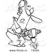 Vector of a Cartoon Man Operating a Jackhammer - Coloring Page Outline by Toonaday