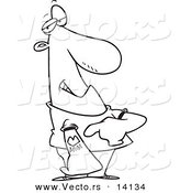 Vector of a Cartoon Man Pointing at His Mom Tattoo - Coloring Page Outline by Toonaday