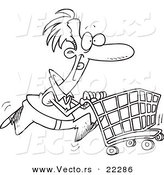 Vector of a Cartoon Man Pushing a Shopping Cart - Coloring Page Outline by Toonaday