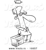 Vector of a Cartoon Man Reaching His Hand in a Ballot Box - Outlined Coloring Page Drawing by Toonaday