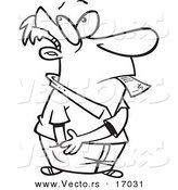 Vector of a Cartoon Man Reaching in His Pocket to Pay a Bill - Coloring Page Outline by Toonaday