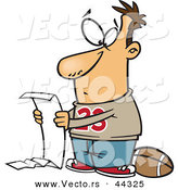 Vector of a Cartoon Man Reading a Long to Do List Before Playing Football by Toonaday