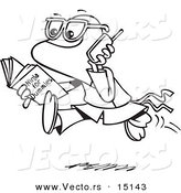Vector of a Cartoon Man Reading a Ninja for Dummies Book - Coloring Page Outline by Toonaday