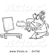Vector of a Cartoon Man Ready to Commit Compucide - Outlined Coloring Page by Toonaday