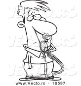 Vector of a Cartoon Man Receiving Bad News on the Phone - Outlined Coloring Page Drawing by Toonaday