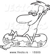 Vector of a Cartoon Man Relaxing in a Kiddy Pool - Coloring Page Outline by Toonaday