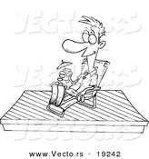 Vector of a Cartoon Man Relaxing on a New Deck - Outlined Coloring Page by Toonaday