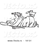 Vector of a Cartoon Man Relaxing on the Ground - Outlined Coloring Page by Toonaday