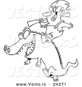 Vector of a Cartoon Man Riding an Alligator - Outlined Coloring Page by Toonaday
