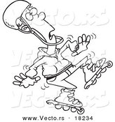 Vector of a Cartoon Man Roller Blading - Outlined Coloring Page by Toonaday