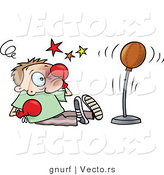 Vector of a Cartoon Man Rubbing His Black Eye While Being Outboxed by a Punching Bag During a Training Lesson by Gnurf