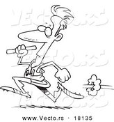Vector of a Cartoon Man Running a Relay with a Baton - Outlined Coloring Page by Toonaday