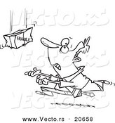 Vector of a Cartoon Man Running to Catch a Fragile Package - Coloring Page Outline by Toonaday
