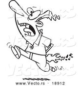 Vector of a Cartoon Man Running with Flames - Outlined Coloring Page by Toonaday