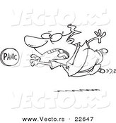 Vector of a Cartoon Man Rushing to Push a Panic Button - Coloring Page Outline by Toonaday