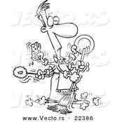 Vector of a Cartoon Man Spring Cleaning - Coloring Page Outline by Toonaday