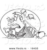 Vector of a Cartoon Man Squirting His Eye with Grapefruit and a Toaster Hitting Him with Toast - Outlined Coloring Page Drawing by Toonaday