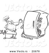 Vector of a Cartoon Man Standing Before a Packed Refrigerator - Coloring Page Outline by Toonaday