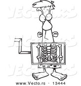 Vector of a Cartoon Man Standing Behind an Xray Machine - Coloring Page Outline by Toonaday