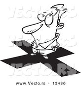 Vector of a Cartoon Man Standing on an X - Coloring Page Outline by Toonaday