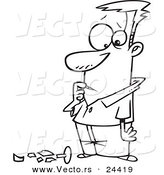 Vector of a Cartoon Man Standing over Broken Glass - Outlined Coloring Page by Toonaday