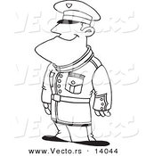 Vector of a Cartoon Man Standing Proud in Uniform - Coloring Page Outline by Toonaday