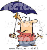 Vector of a Cartoon Man Standing Under Umbrella While It Starts to Rain by Toonaday