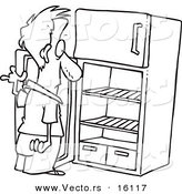 Vector of a Cartoon Man Staring in an Empty Fridge - Outlined Coloring Page Drawing by Toonaday