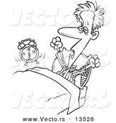 Vector of a Cartoon Man Stretching While Waking up - Coloring Page Outline by Toonaday