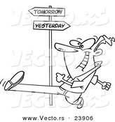 Vector of a Cartoon Man Striding into Tomorrow - Coloring Page Outline by Toonaday
