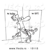 Vector of a Cartoon Man Stuck in a Room with No Exit - Coloring Page Outline by Toonaday