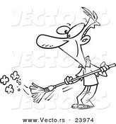 Vector of a Cartoon Man Sweeping - Coloring Page Outline by Toonaday