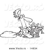 Vector of a Cartoon Man Taking out a Lot of Trash - Coloring Page Outline by Toonaday