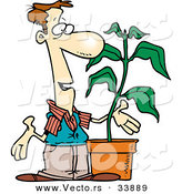 Vector of a Cartoon Man Talking Beside a Potted Plant by Toonaday