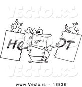 Vector of a Cartoon Man Tearing a Hot Sign - Outlined Coloring Page by Toonaday