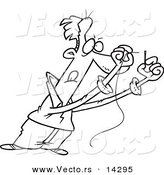 Vector of a Cartoon Man Threading a Needle - Coloring Page Outline by Toonaday